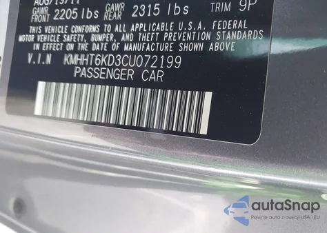 2012 Hyundai Genesis 2.0T from USA, damaged, VIN KMHHT6KD3CU072199